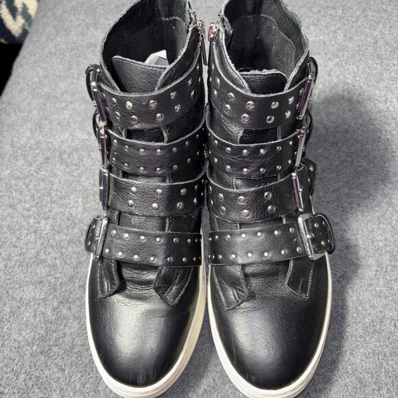 J/SLIDES Sneaker Shoe Womens size 8 Aghast Leather High Top Buckle Grunge - Picture 5 of 10